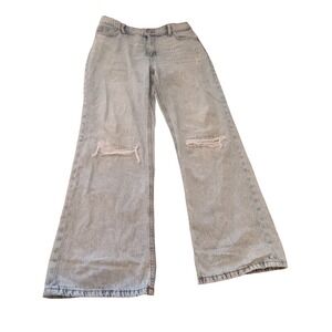 SO Womens Light Wash Distressed Wide Leg Jeans Elastic Back Size 16 High Rise